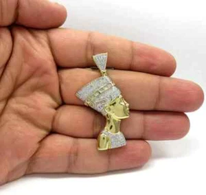3Ct Round Lab-Created Moissanite Queen Nefertiti Pendant 14K Yellow Gold Plated - Picture 1 of 7