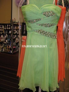 Sherri Hill mintgrün Chiffon Perlen Cocktailkleid Gr. 10 - Bild 1 von 4