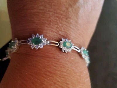  Tennis Bracelet Silver 925 Emerald & Zircon Stones ADJUSTABLE  8.5" NWOT  - Image 1 of 4