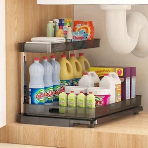 Unter Spüle Aufbewahrung, 2 Ebenen Unter Spüle Küche Organizer mit ausziehbarem Boden NEU - Bild 1 von 8
