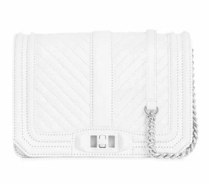 Borsa a mano Rebecca Minkoff Chevron pelle trapuntata SM Love tracolla bianca nuova - Foto 1 di 1