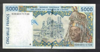 2003 West African States Ivory Coast (A) 5000 Francs A-UNC Banknote P113ai - Image 1 of 4