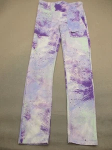 NIKE DRI-FIT Size L Girls Purple Tie-Dye Pocket Compression Dancing Leggings 882 - Picture 1 of 8