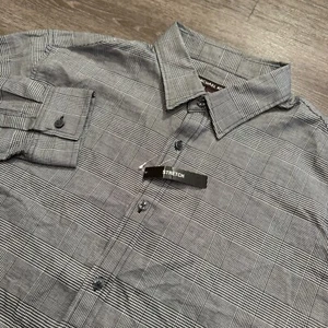 Michael Kors Shirt Mens XXL Gray Houndstooth Button Up Long Sleeve Slim Fit - Picture 1 of 10