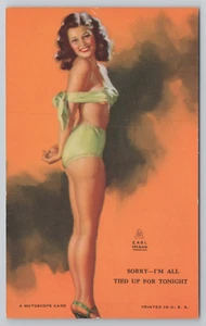 "Sorry I'm All Tied Up" Pin Up Bathing Beauty Earl Moran Arcade Mutoscope Card - Picture 1 of 4