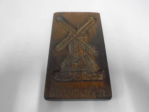 Vintage niederländische handgeschnitzte Keksform aus Holz, Windmühle - Bild 1 von 6