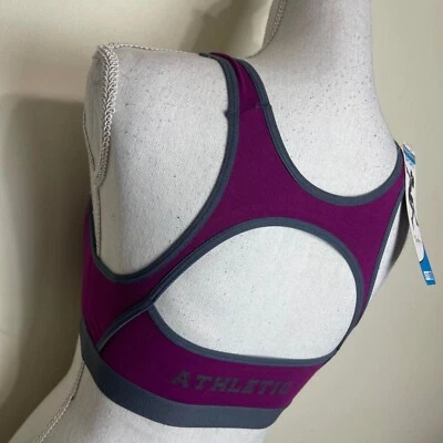 Youmita Athletic Sports Bra PADDED Wireless Keyhole Racerback, PURPLE Gray Lined - Image 1 of 4
