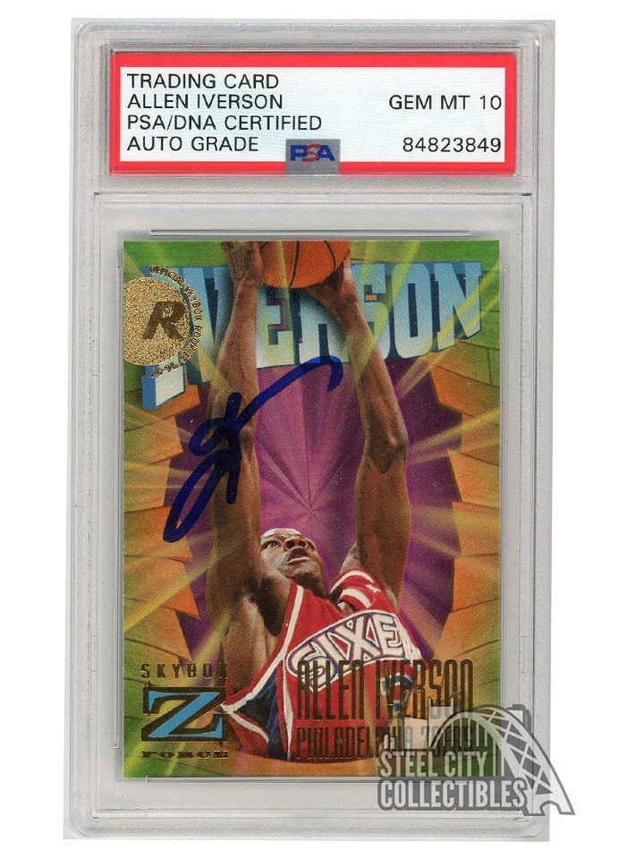 Allen Iverson 1996-97 Skybox Z-Force Autograph Rookie Card #151 PSA/DNA 10 - Image 1 of 1