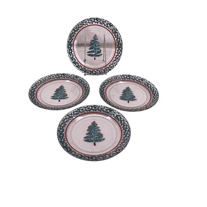 Arcoroc 9" Lot of 4 Clear Glass Luncheon Plates Christmas Tree France Sponge - Picture 1 of 10