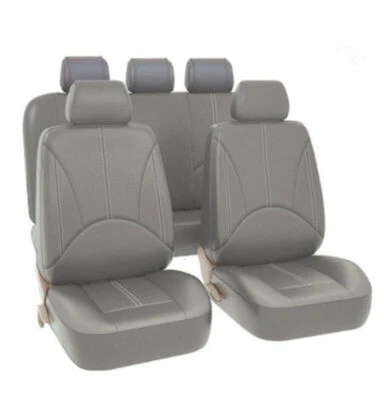 Juego completo de funda de asiento de coche de cuero PU delantera y trasera gris almohadilla transpirable envolvente completa Foto 1 de 4