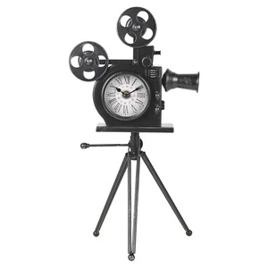 50cm Large Black Metal Vintage Movie Style Tripod Camera Clock Retro Decorative - Picture 1 of 3