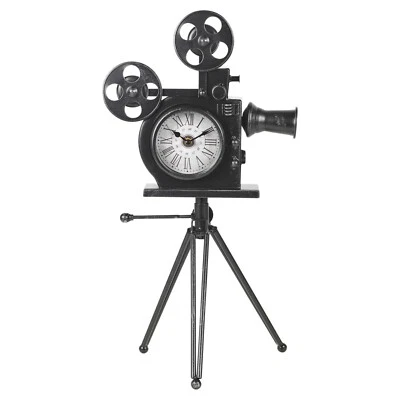50cm Large Black Metal Vintage Movie Style Tripod Camera Clock Retro Decorative - Image 1 of 3