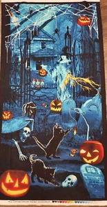 Halloween Thriller Night Glow In Dark Witch Gnomes House Cotton Fabric 24" Panel - Picture 1 of 1