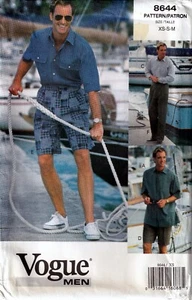 90s Vogue Men Sewing Pattern 8644 Men's Shirt, Shorts & Pants Size XS-M - Picture 1 of 2