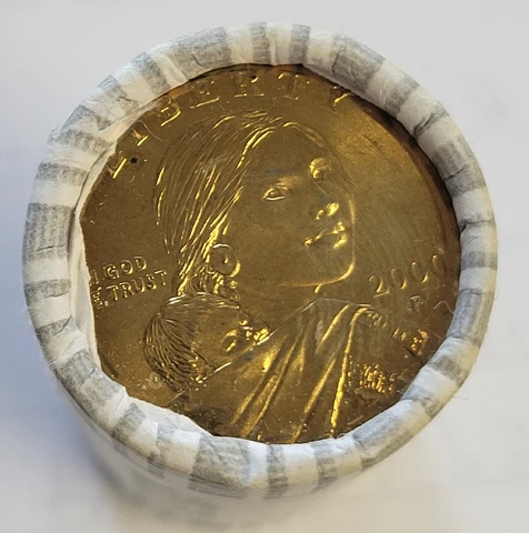 2000 P Sacagawea Dollar Uncirculated Roll 25 Count $25 Roll HEAD/HEAD Cover