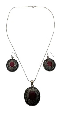 VTG Samuel Benham BJC Sterling Silver Natural Ruby Necklace Earring Set Signed - Image 1 of 4