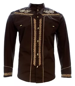 Charro Shirt Long Sleeve El Señor de los Cielos Camisa Charra Color Brown - Picture 1 of 7