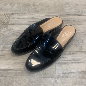 Franco Sarto Size 7.5 Barlow Black Faux Leather Mules Flats Penny Loafers Slides - Picture 1 of 13