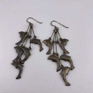 Pendientes saltadores vintage de plata de ley 925 5 delfines 🐬 - Imagen 1 de 7