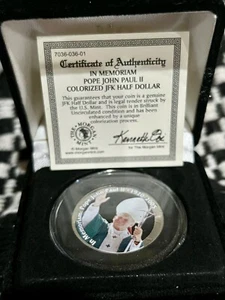 POPE JOHN PAUL II The Great 2005 JFK Half Dollar Colorized Coin BLESSED COA CASE - Picture 1 of 4
