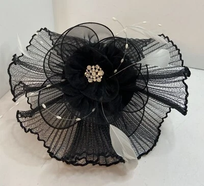 Vntg. Mr. Hi’s Fancy Classic Fascinator Black W/ Rhinestones, Feathers Headband - Image 1 of 4