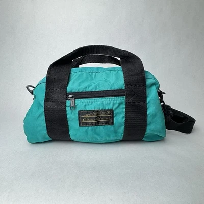 Vintage Eddie Bauer Small Canvas Duffle Bag Hand Tote Green w/Strap 14”x7”x8” - Image 1 of 4