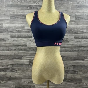 Sujetador deportivo Under Armour para mujer mediano azul marino rosa espalda deportiva compresión - Imagen 1 de 7