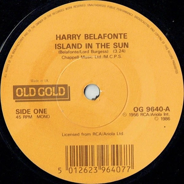 Harry Belafonte - Island In The Sun / Scarlet Ribbons, 7", (Vinyl) - Image 1 of 1