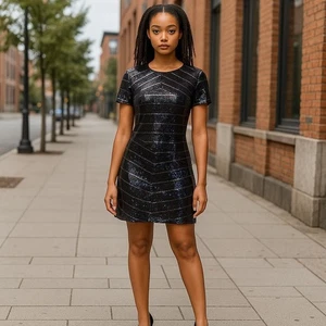 Trafaluc (Zara) Black Sequin Short Sleeve Dress Size M - Picture 1 of 6
