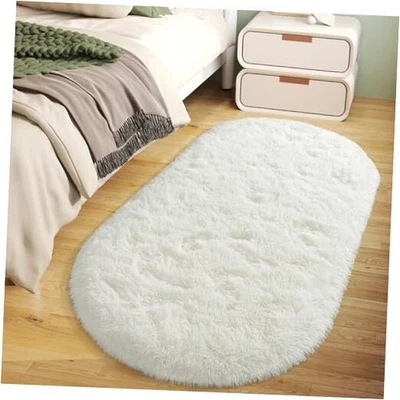 Alfombra suave y esponjosa para dormitorio, crema difusa peluda ovalada 2,6 x 5,3 pies blanca Foto 1 de 4