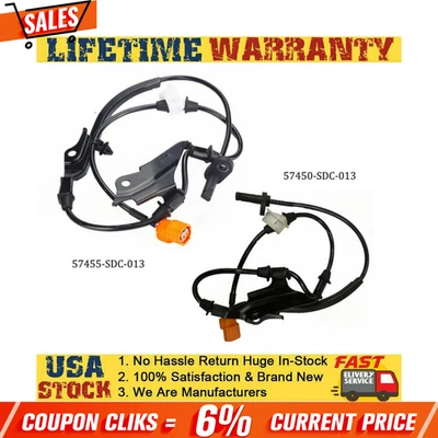 Pair ABS SPEED SENSOR FRONT RIGHT + LEFT FOR HONDA ACCORD 03-07 ACURA TSX 04-08! - Image 1 of 4