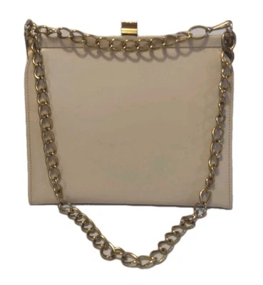 Bolso de hombro beige con bisagras marca de estilo vintage años 50 grueso correa de cadena dorada Foto 1 de 4
