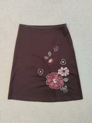 Brown Cotton A-line Floral Embroidered Skirt Size S UK 8 10 See Measurements - Image 1 of 4