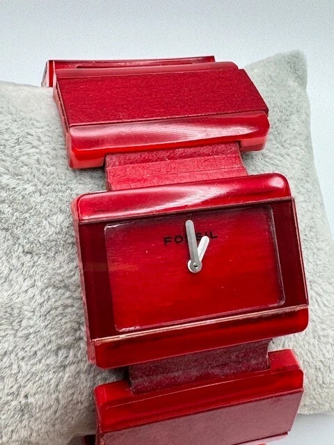 Reloj Cuarzo Madera Tono Rojo Vintage RARO Fossil JR-9403 Batería Nueva Foto 1 de 4