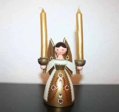 Erzgebirge Kerzenständer, Vintage Kerzenhalter Engel, Original Expertic, DDR - Bild 1 von 3