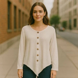 Blusa New York Laundry Blanca Crochet Abotonada Boho Chic XL NUEVA CON ETIQUETAS - Imagen 1 de 7
