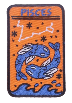 PISCES - RETRO Astrology Zodiac Sign Horoscope Iron-On/Sew-On Embroidered Patch - Image 1 of 4