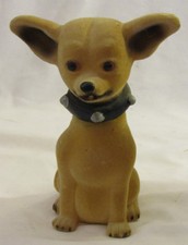 Vintage Furry Flocked Tan Chihuahua Dog Wire Coil Head Nodder Bobble SO CUTE