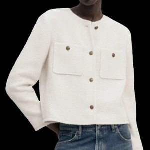 MASSIMO DUTTI - TEXTURED CROPPED JACKET WITH TWO POCKETS, IVORY, Size XS, NWT - Picture 1 of 20
