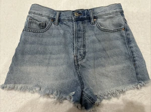 Pacsun Größe 25 Vintage Damenshorts hoher Bund Knopfleiste roher Saum verwaschen Denim - Bild 1 von 7