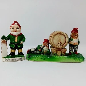 Vintage Japanese Irish Leprechauns Figurines Made In Japan Lucky Shamrock Gnomes - Picture 1 of 11