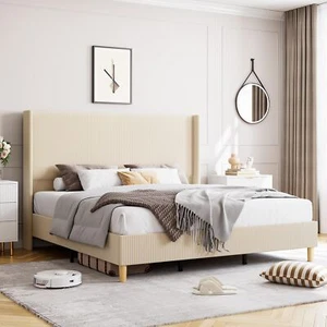 King/Queen/Full Size Bed Frame Headboard Upholstered Platform Bed Frame Modern - Picture 1 of 30