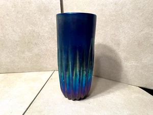 Large Stephen Fellerman Blue Iridescent 9 1/2" Art Glass Vase - Picture 1 of 4