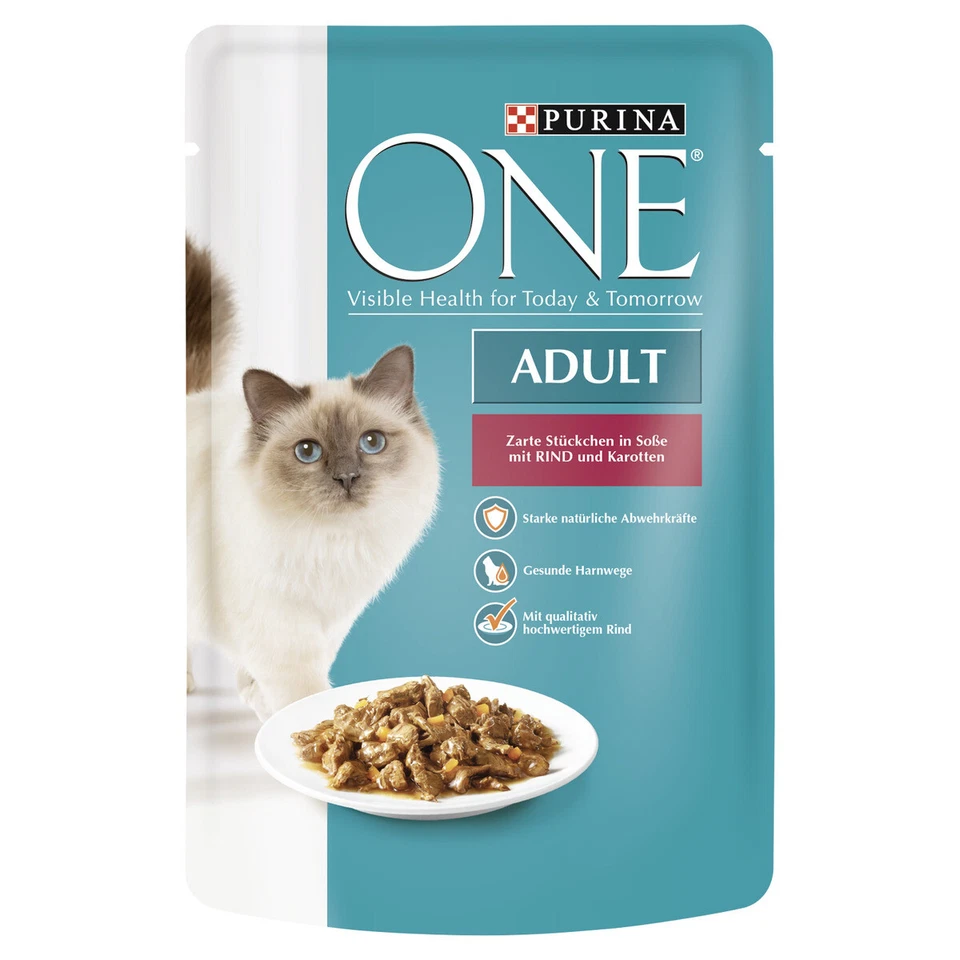 Purina ONE Adult mit Rind & Karotten 85 g, Katzenfutter, NEU - Bild 1 von 1