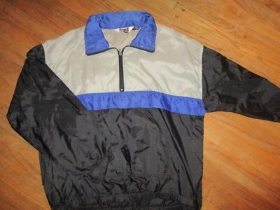 De Colección Años 90 80 SASSON NYLON CORTAVIENTOS Pullover Chaqueta Calentamiento Pista Negro Azul XL Foto 1 de 4
