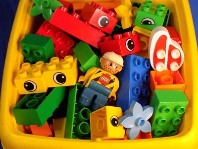 LEGO DUPLO Mixed Lot w/ Eye Ball Blocks Flowers Figure in BUCKET 4085 Vintage - Image 1 of 4
