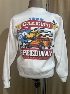 VTG Gas City Indiana White Crew Neck Graphic Print Sweatshirt Sz Small 1999 - Picture 1 of 5