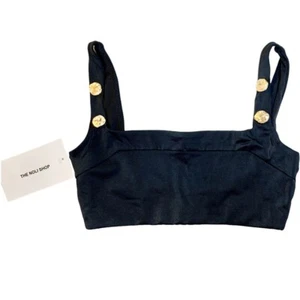 NWT Noli The Mykonos Swim Top Bikini Gold Button Black Bathing Suit Two Piece S - Picture 1 of 11