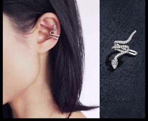 925 Sterling Silver Snake Cartilage Helix Clip On Ear Cuff Non Piercing Earrings