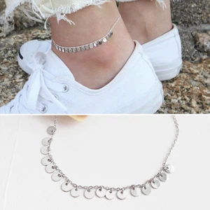 Fußkettchen Runde Plättchen Sterling Silber 925, 20 - 24 cm Damen Fußkette - Bild 1 von 4